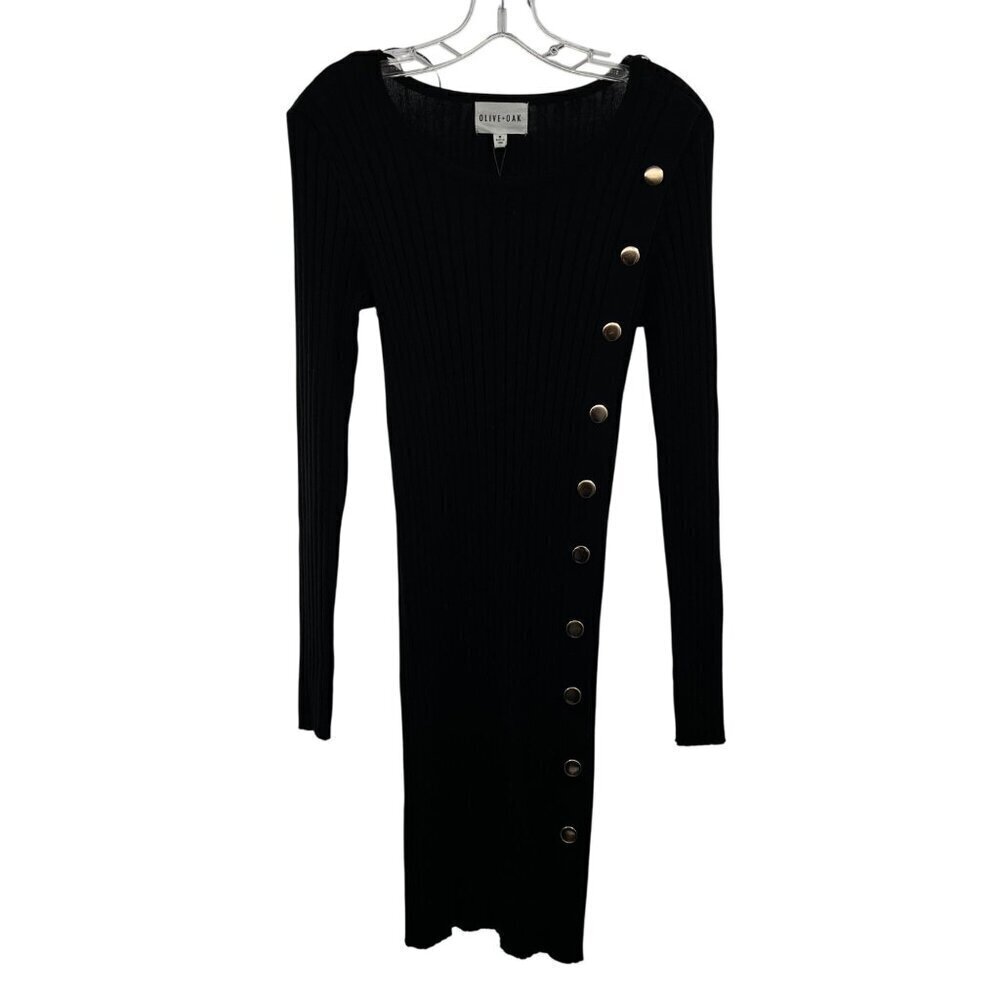 Olive + Oak Sweater Bodycon Dress Long Sleeve Knee Length Black Size Medium New